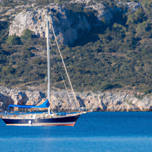סירת מפרש עוגנת ליד האי הציורי אגיסטרי
