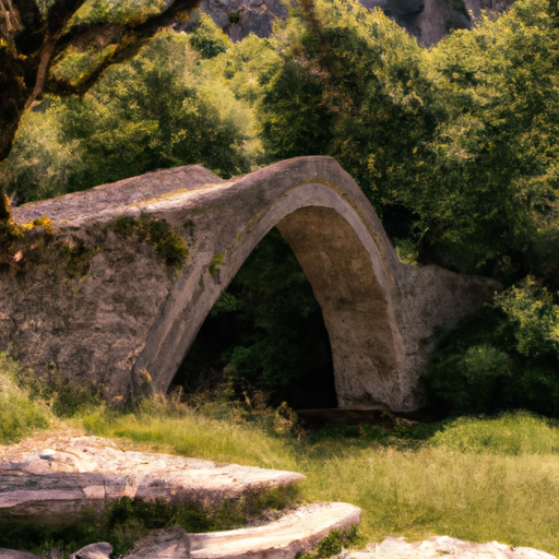 גשר אבן מסורתי השוכן בתוך הצמחייה השופעת של זגורי