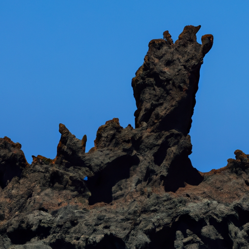 תצורת סלע געשית דרמטית על רקע שמיים כחולים עזים