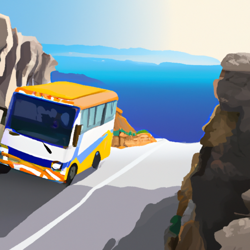 אוטובוס מקומי מנווט בכבישים המפותלים של האי טינוס