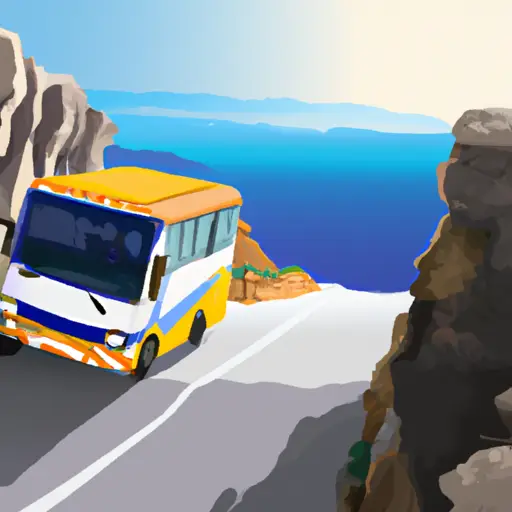 אוטובוס מקומי מנווט בכבישים המפותלים של האי טינוס