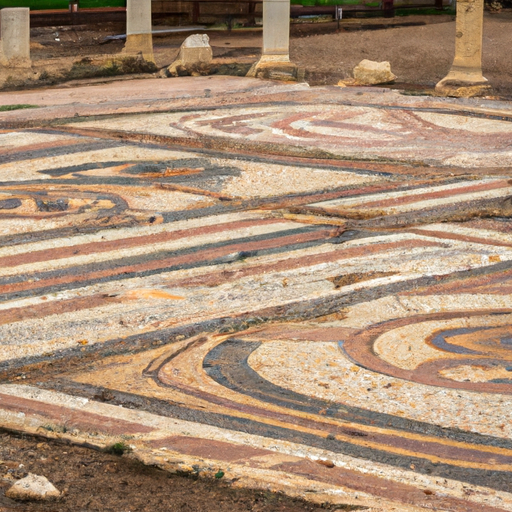 האתר הארכיאולוגי של פלה הכולל רצפות פסיפס ועמודים עתיקים