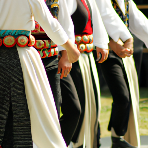 קבוצה של רקדניות עם מקדוניות בלבוש מסורתי, חוגגת את המורשת התרבותית שלהן