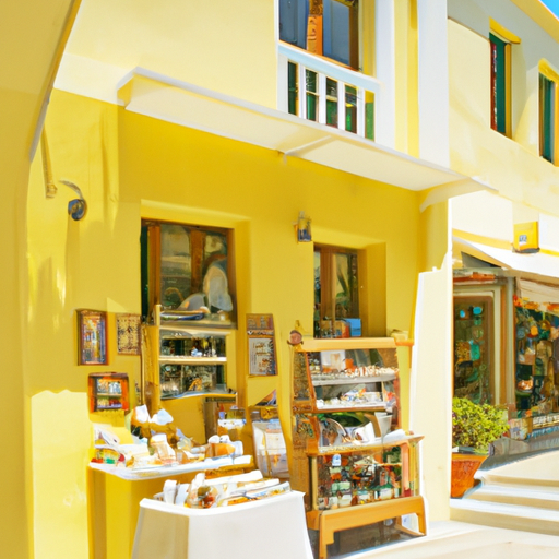 חנות מזכרות המציעה מגוון אומנות ומתנות יווניות
