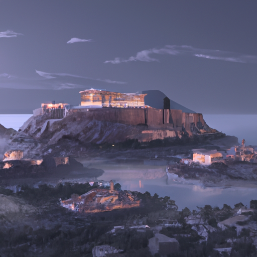 נוף פנורמי של אתונה, הכולל את הפרתנון האייקוני בראש האקרופוליס.